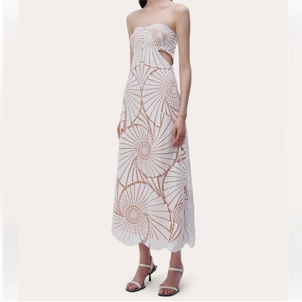 Jonathan Simkhai Jamie Dress White Fossil Guipure Lace Wedding Party LWD Size 12 - Picture 13 of 16